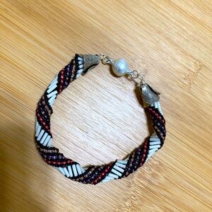 Unique black, white & red beaded bracelet ❤️